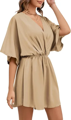 Vista 3 de LYANER Minivestido elegante de satén con cuello en V y volantes para mujer