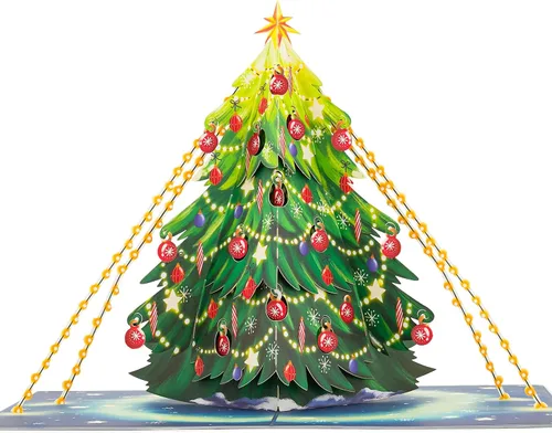 Vista 10 de POPWOW Tarjetas desplegables de tren de Navidad, Papá Noel, reno, tarjeta de felicitación de Navidad 3D, hermoso regalo para niños, marido, esposa