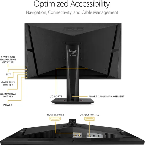 Vista 6 de ASUS TUF Gaming Monitor para juegos 2K HDR de 27 pulgadas (VG27AQ) - QHD (2560 x 1440), 165Hz (soporta 144 Hz), 1 ms, desenfoque de movimiento