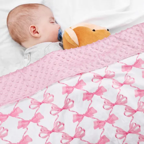 Vista 5 de Sotf - Manta de cuna para bebé, respaldo de puntos, manta suave reversible para recién nacido, regalo para niños pequeños, 30 x 40 pulgadas, lazo