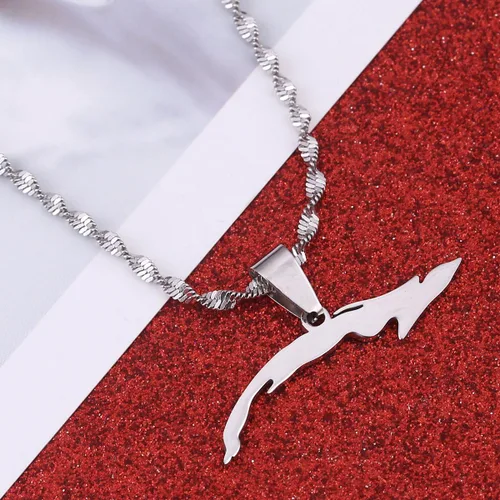 Vista 4 de Collar de acero inoxidable con mapa de Cuba para mujer, dije cubano, cadena de joyería