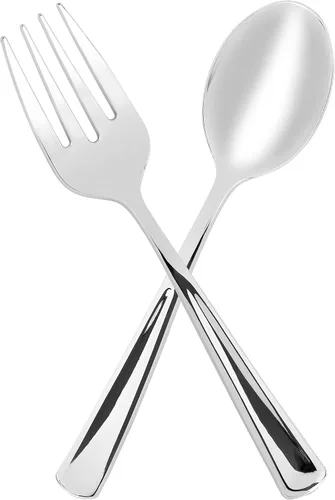 Vista 7 de Plasticpro Utensilios desechables de plástico dorado para servir, 6 tenedores y 6 cucharas, utensilios de servicio duraderos y resistentes