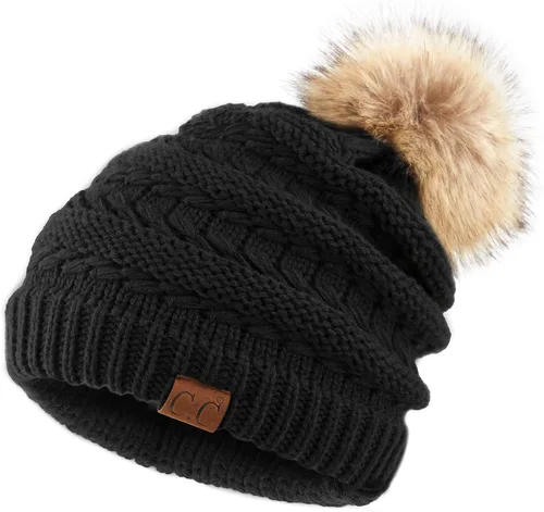 Vista 137 de Gorro unisex liso con pompón y ribete (HAT-43) de C.C Hatsandscarf Exclusives Marfil