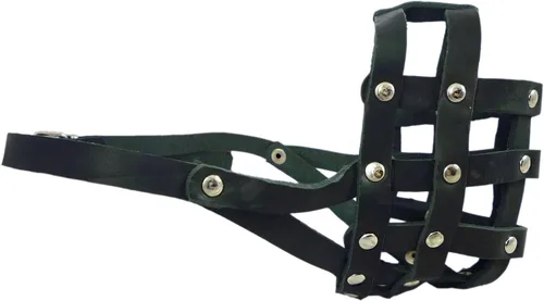 Vista 3 de Bozal para perro de cuero genuino #110 negro – Bulldog, Boxer (circunferencia 13.7 pulgadas, longitud del hocico 2.75 pulgadas)