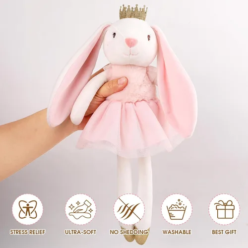 Vista 6 de Peluche de conejo de 15.7 pulgadas para niñas, animal de peluche suave de conejo de Pascua, juguete de conejo de peluche de princesa, juguete