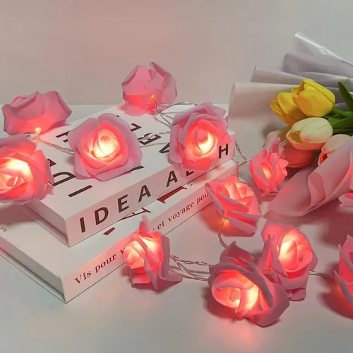 Vista 10 de VIPMOON Guirnalda de luces de rosas de 6.6 ft, 20 LED, funciona con pilas, luces románticas brillantes y cálidas, lámpara de hadas para el día