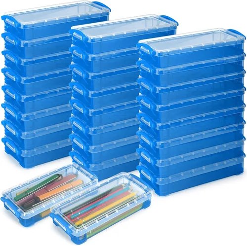 Vista 11 de Gueevin Caja de lápices de gran capacidad de plástico de 24 piezas, estuche de lápices transparente de plástico con tapa de cierre hermético, caja