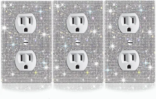 Vista 7 de Cubierta decorativa para interruptor de diamantes de imitación plateados brillantes, placa de pared de una sola banda 1 unidad-XKSZ 1
