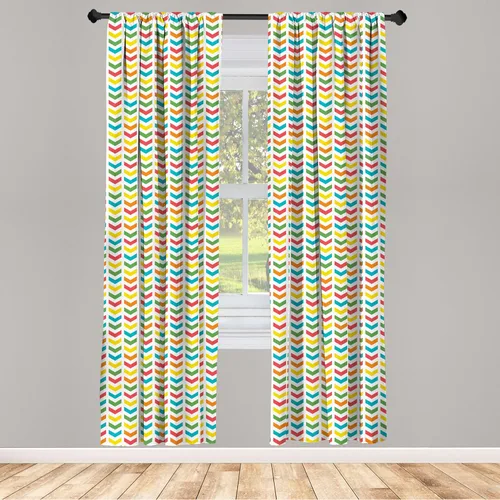 Vista 2 de Ambesonne Arrow Window Curtains, Illustration of Colorful Repetitive Arrows Pointing Downwards on a Plain Background, Lightweight Decor 2-Panel Set