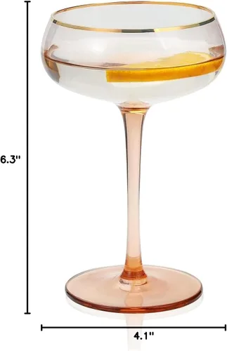 Vista 5 de 1 vaso de copa de champán con borde dorado, vasos de Martini de 8.8 onzas, vasos de cóctel hechos a mano, excelente adición a tus fiestas de boda