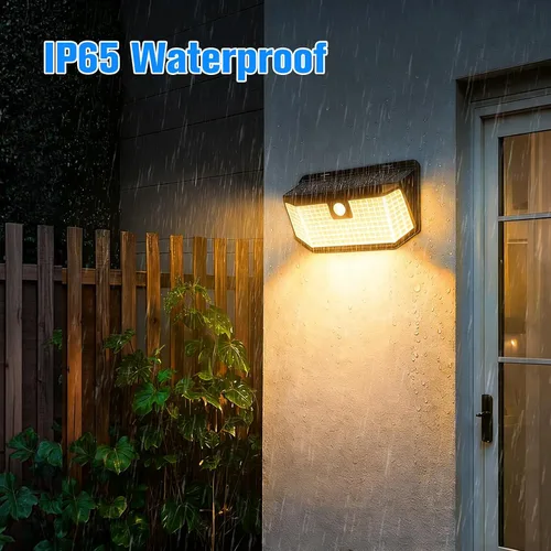 Vista 6 de Aootek Luces solares para exteriores, 182 LED, 2500 lúmenes, luz solar con sensor de movimiento, IP65, impermeable, gran angular, para patio