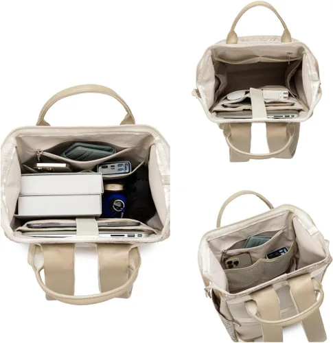 Vista 2 de Kinmac Mochila para laptop para mujeres y hombres, mochila de viaje de gran capacidad para computadora portátil de 15.6 pulgadas, Albaricoque