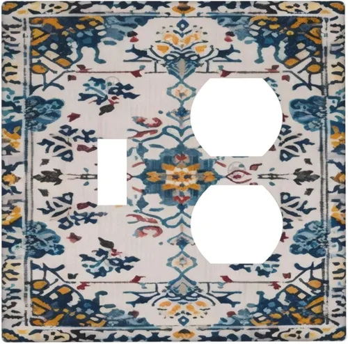 Vista 108 de William Morris Floral Boho Azul Medianoche Azul Bohemio Flor 1 Banda Dúplex Cubierta de Salida Decorativa Receptáculo Único Interruptor Eléctrico