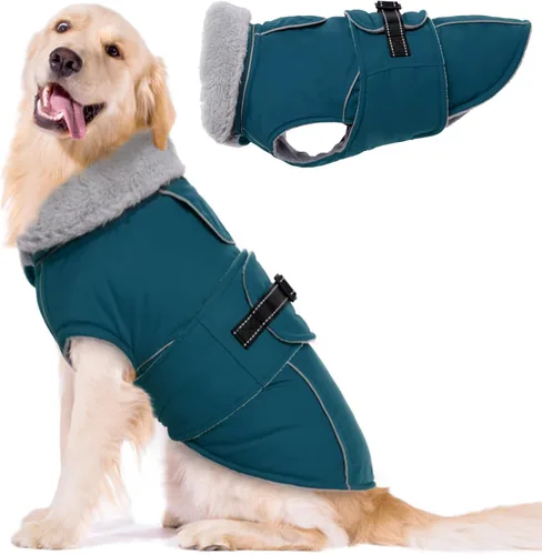 Vista 18 de Lelepet Abrigo cálido para perros – Chaleco reflectante impermeable de vellón con hebilla ajustable de gancho y bucle, chaqueta de invierno Rojo