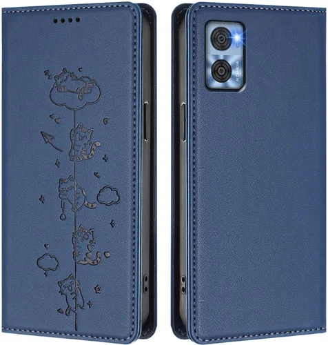 Vista 14 de Wallet Phone Case for Moto E22 4G Cover, Playful Cat PU Leather Phone Cover with 2 Card Slots & Hidden Flip Kickstand, TPU Shockproof Protective