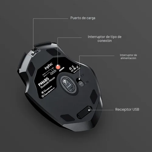 Vista 8 de INPHIC Ratón Bluetooth, batería visible mejorada, mouse inalámbrico Bluetooth recargable (modo dual: BT 5.0+ USB 2.4G), mouse portátil de clic Negro