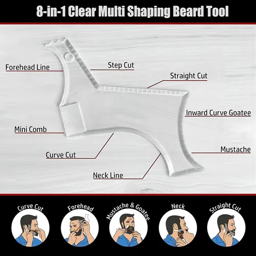 Vista 4 de Herramienta para moldear la barba para hombre con peine incorporado, plantilla transparente, plantillas de peine de peinado para patillas de bigote