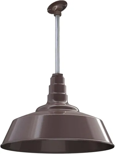 Vista 11 de Steel Lighting Co. Manhattan Warehouse Light Colgante montado en el techo Cúpula de 20 pulgadas vástago de 12 pulgadas Luz de granero