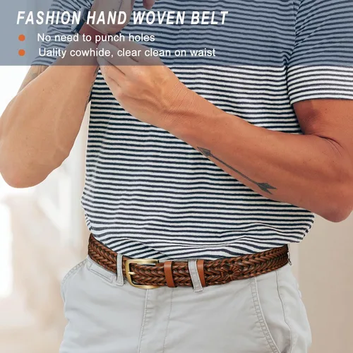 Vista 2 de Cinturón de cuero trenzado para hombre, jeans casuales, golf, hebilla de aleación tejida de cuero para hombre, cinturones trenzados a mano, regalo