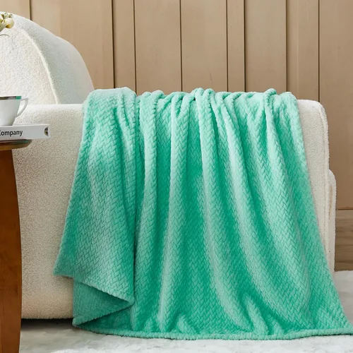 Vista 2 de NEWCOSPLAY Manta de Tiro Súper Suave Aqua Franela Sedosa Premium Fleece con Patrón de Hojas Ligera Manta de Cama para Uso en Todas las Estaciones