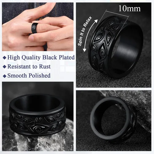 Vista 4 de FaithHeart All-Seeing Eye Ring for Men Stainless Steel Eye of Providence Signet Rings Egypt Mythology Amulet Thumb Ring for Dad Father Jewelry Gift