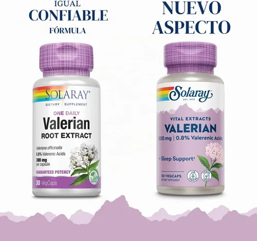 Vista 2 de SOLARAY Extracto de raíz de valeriana de potencia garantizada un día, tapa vegetal (Btl-plástico) 300mg 30ct