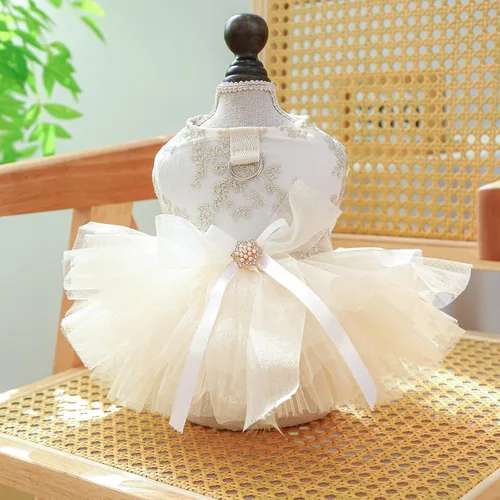 Vista 2 de Vestidos tutú para perro, vestido de novia de encaje para cachorro, vestido de verano suave y transpirable para perro, trajes de algodón