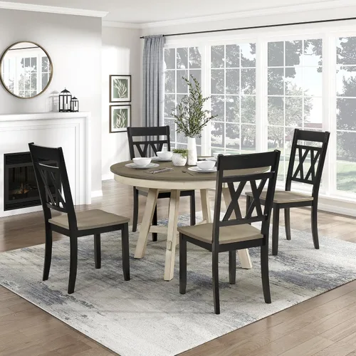 Vista 8 de Lexicon Silla de comedor de madera estilo granja, juego de 2, respaldo cruzado doble, sillas rústicas sin brazos, muebles de cocina y comedor, Negro