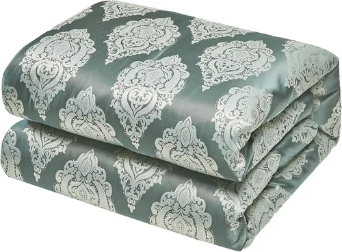Vista 7 de Sterling Creek Trinity - Juego de edredón de lujo de 7 piezas, edredón tradicional de medallón jacquard gris y verde con cojines decorativos