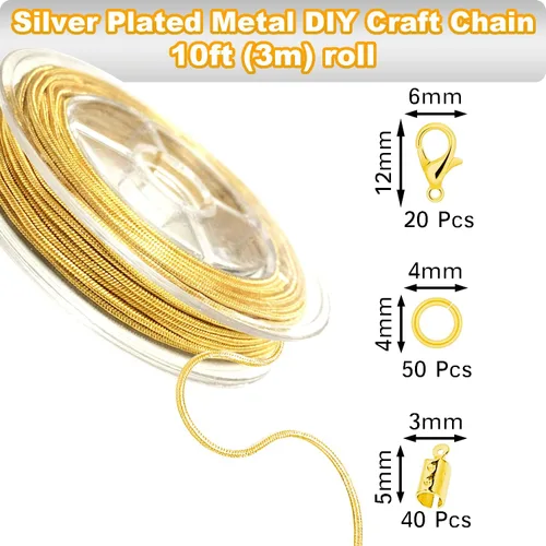 Vista 2 de Jishi Cadena de serpiente de oro de 33 pies de 0.047 in, cadenas para hacer joyas, collares, pulseras, suministros de joyería, hallazgos – Rollo