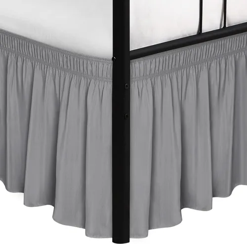 Vista 64 de Biscaynebay Faldas de cama envolventes con esquinas divididas para camas Twin/Twin XL de 15 pulgadas de caída, volantes de polvo elásticos Negro