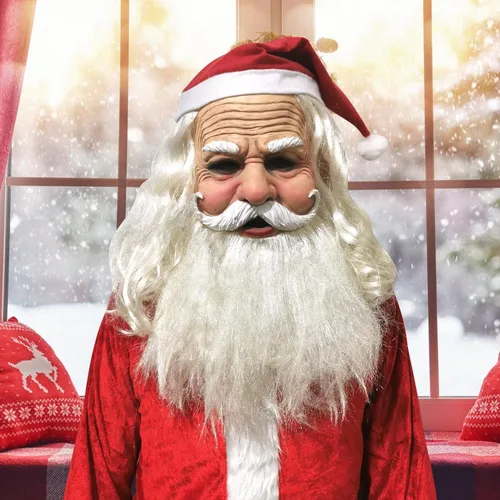 Vista 3 de Máscara vieja de barba blanca de Navidad, Santa Claus realista para mujeres, disfraz de Halloween, Navidad, abuela, abuelo, anciana, anciana