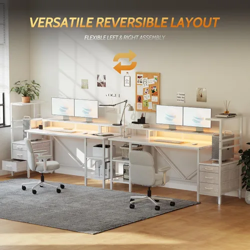 Vista 3 de Escritorio reversible para juegos de 52 pulgadas con cajones y estantes Blanco