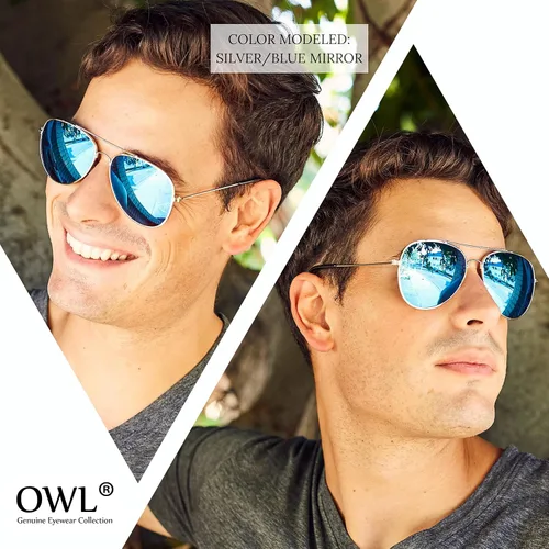 Vista 2 de Aviator Sunglasses Marco de metal color plateado con lente espejo 2Blue, 1 rojo, plateado