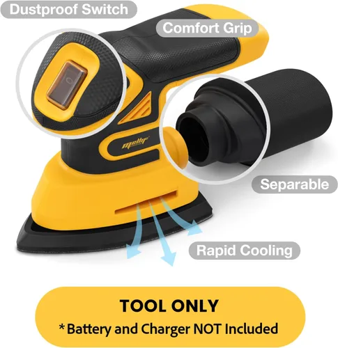 Vista 7 de Lijadora de detalles inalámbrica sin escobillas compatible con batería Dewalt de 20 V MAX (solo herramienta), lijadora de esquina ligera con caja