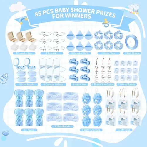 Vista 2 de 85 piezas de premios de baby shower para ganadores del juego, regalos de baby shower, incluyendo diadema, cepillo para el pelo, espejos, caja