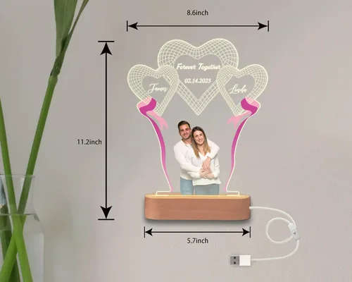 Vista 6 de Luz nocturna personalizada para parejas, regalo personalizado para el día de San Valentín para ella, lámpara con foto, luz nocturna de foto