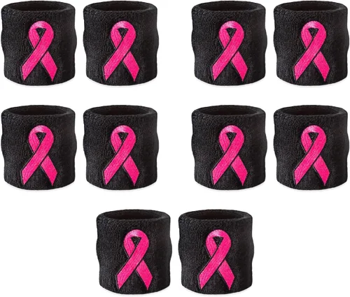 Vista 10 de Suddora Pulseras de cinta rosa - Bandas para el sudor a granel para concientizar el cáncer de mama Negro - 1 par (paquete de 2)