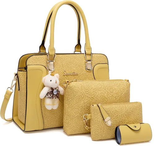 Vista 28 de Bolsos de mano de moda para mujer, bolsa de hombro, asa superior, bolsa de mano, juego de 4 piezas