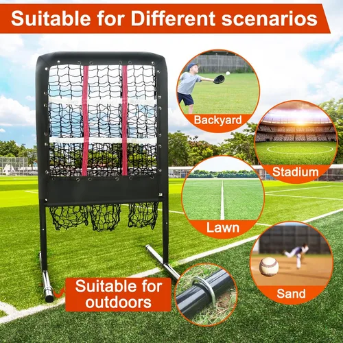 Vista 5 de 9 Hole Pitching Net with Strike Zone and Handbag, 2X3' Fixed by 4 Ground Stakes or 2 Sandbags. Adjustable Heights(39-46in) for Pitching Target Net