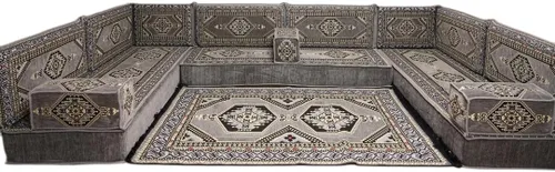 Vista 120 de arabicsofa Sofá en forma de U de estilo árabe para el suelo – Juego de Majlis hecho a mano – Sofá de estilo bohemio