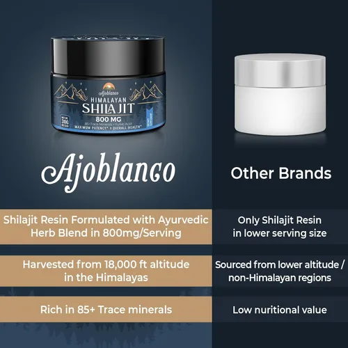 Vista 5 de Ajoblanco 800 Mg de resina de Shilajit del Himalaya, Shilajit puro himalayo orgánico, suplemento de Shilajit con pureza, alta dosis y potencia