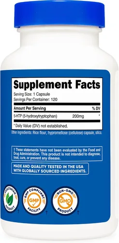 Vista 5 de Nutricost 5-HTP 200 mg, 120 cápsulas vegetarianas (5-hidroxitriptófano)