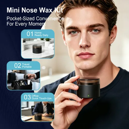 Vista 4 de WaxFans Kit de cera de nariz, kit de cera para nariz, orejas y cejas de hombre, mini olla de cera con cuentas de cera de 3.53 oz y 20 varillas