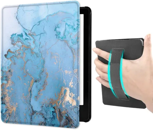 Vista 10 de Funda para Kindle Paperwhite (6.8", 11.ª generación, versión 2021) con correa de mano, funda inteligente rígida de PC con función de encendido