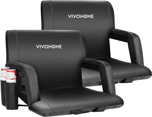 Vista 9 de VIVOHOME Asientos reclinables para estadio con respaldo y cojín, paquete de 2 sillas acolchadas portátiles con reposabrazos y soporte para tazas
