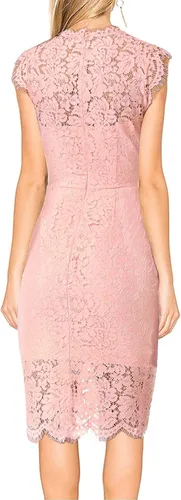 Vista 4 de Merokeety - Vestido elegante floral con encaje y sin mangas para mujer tiene cuello redondo y una longitud hasta la rodilla es adecuado para fiestas