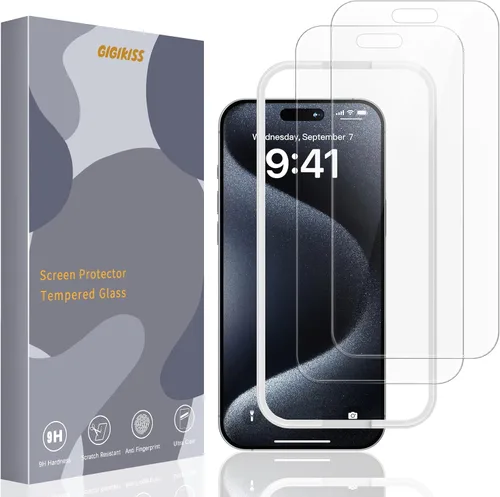 Vista 10 de GIGIKISS Protector de pantalla compatible con iPhone 15 de 6.1 pulgadas, protector de pantalla de vidrio templado HD anti luz azul, fácil