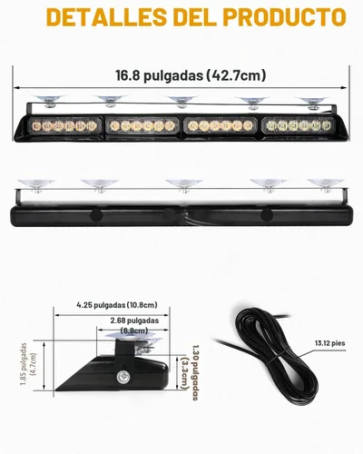 Vista 8 de HLauto Luces estroboscópicas de emergencia 6Z4J: luces de seguridad blancas ámbar de 2 x 16.8 pulgadas, 48 luces LED intermitentes de advertencia