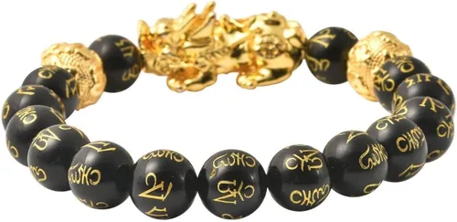 Vista 4 de SHOP LC DELIVERING JOY Feng Shui Wealth Bracelet for Men Women, Beads Stretchable Good Luck Bracelet Gold Plated Dragon Lucky 6.50" Birthday